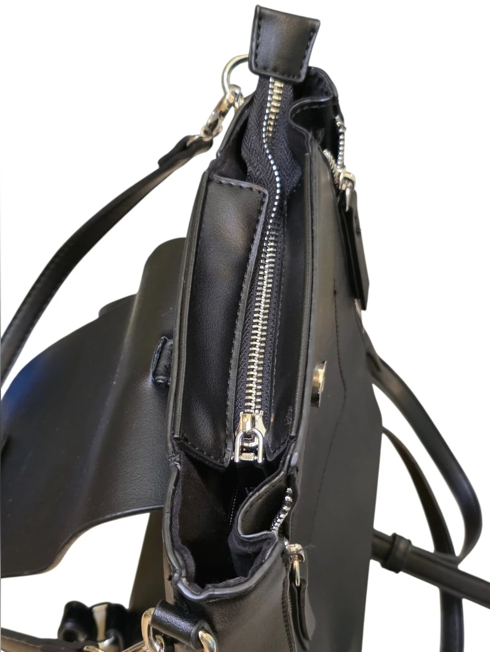 Lulus Faux Leather Black Convertible Mini Backpack Handbag Silver Tone Detail OS
